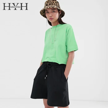 

HYH Haoyihui Casual Ladies Women Summer Casual Short Sleeve New Print Tops Cotton Female Tees Round Neck Simple T-shirt