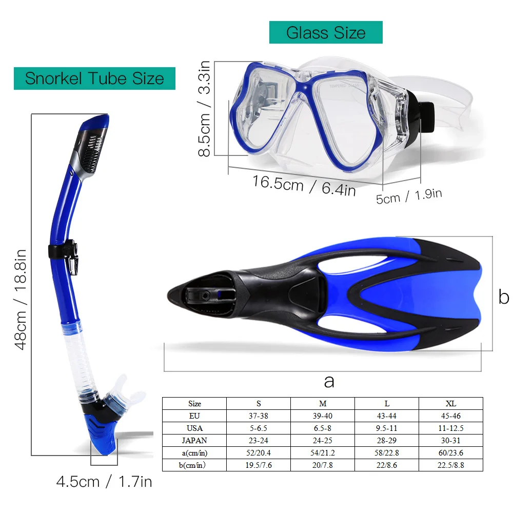 Набор инструментов для подводного плавания, закаленная маска для дайвинга для взрослых, пара ласты для плавания дайвинга, силиконовая стеклянная трубка для подводного плавания