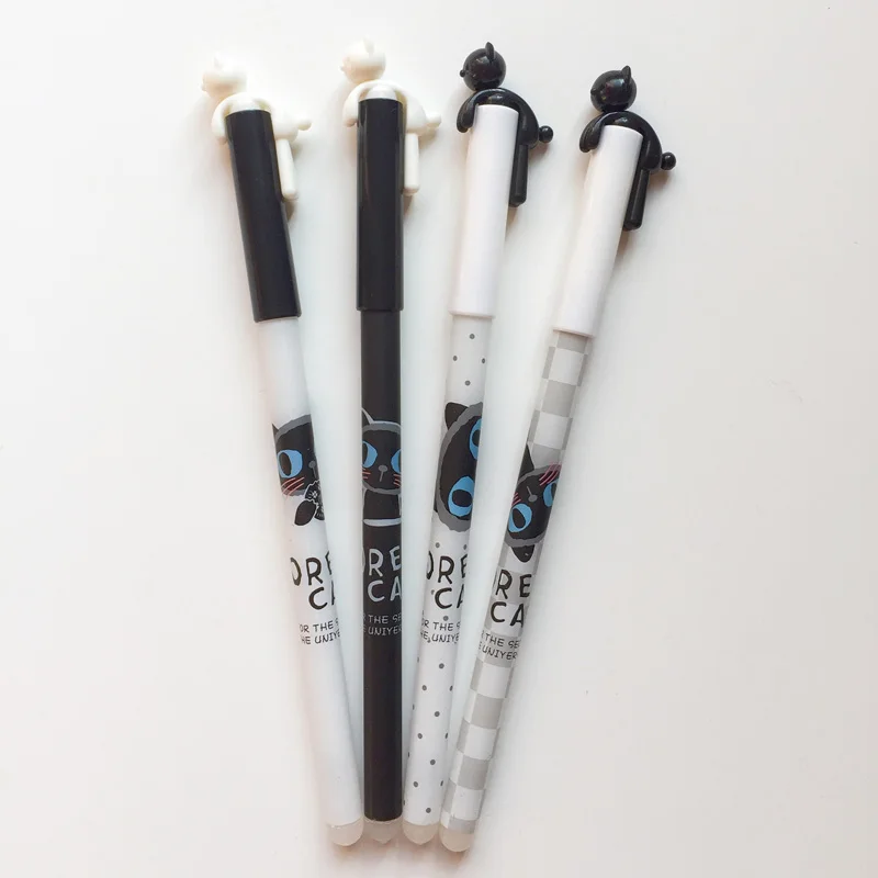 

3PCS Cute Kawaii Little Black White Cat Erasable Gel Pen Writing Signing Pen School Office Supply Student Stationery Kids Gift