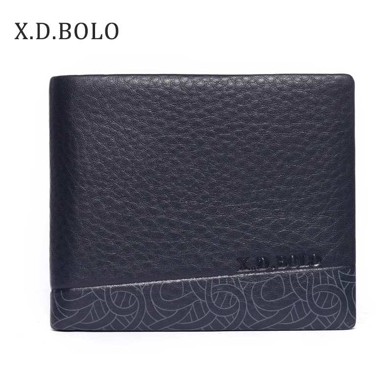 

XDBOLO Genuine Leather Men Wallet Short Design Luxury Brand Wallets Card Holder Blue Cowhide Thin Bifold Purse for Young Male