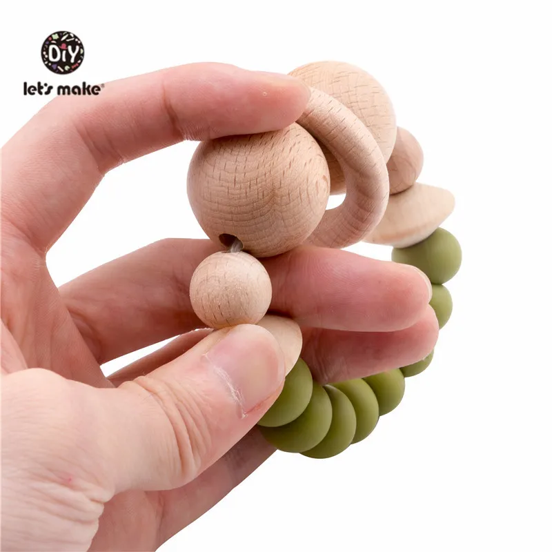 Let's Make 1pc Baby Rattles Wooden Teething Toys Nursing Accessories Gift Silicone Beads Bracelet Baby Bpa Free Silicone Teether