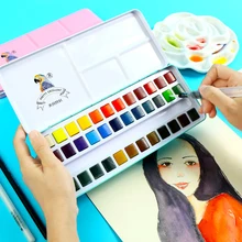 Сплошной цвет воды 24 цвета набор синий/розовый жестяная коробка студента начинающего сплошной порошок воды цвет краски в коробке товары для рукоделия