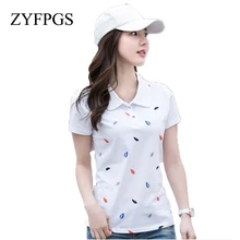 ZYFPGS Новая Летняя женская рубашка поло с отворотами, хлопковая Повседневная рубашка с короткими рукавами, тонкие женские модные топы, M-4XL L0514