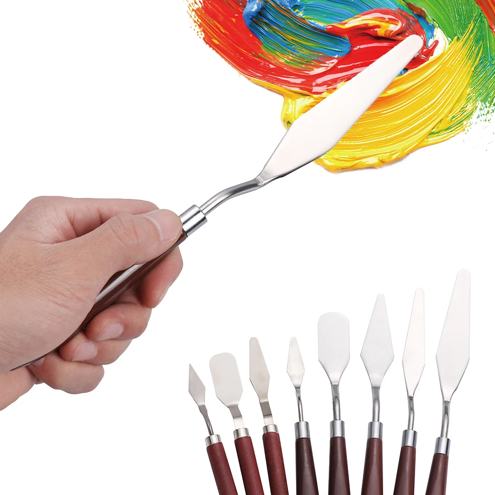 

3/5Pcs/set Stainless Steel Palette Scraper Set with Wooden Handle Spatula Knives Blade For Artist Oil Acrylic Painting Tools