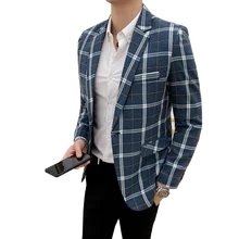Весенний и осенний мужской костюм для подростков, куртка, размер s-3XL, приталенный дизайн, мужское Полосатое клетчатое пальто, Размеры s M L XL XXL XXXL, блейзер
