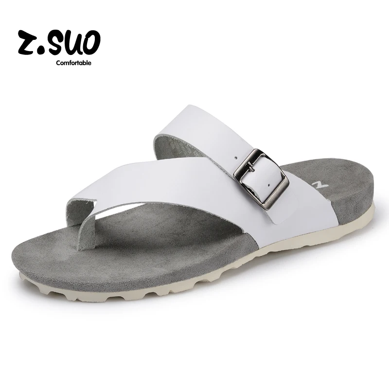 

Z. Suo Men's summer slippers, casual fashion slippers, rubber sole leather sandals
