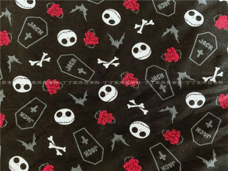 

Bat grave The Nightmare Before Christmas soft Knitted skull Fabric 4 way stretch DIY Sewing Patchwork baby boy shirt clothes