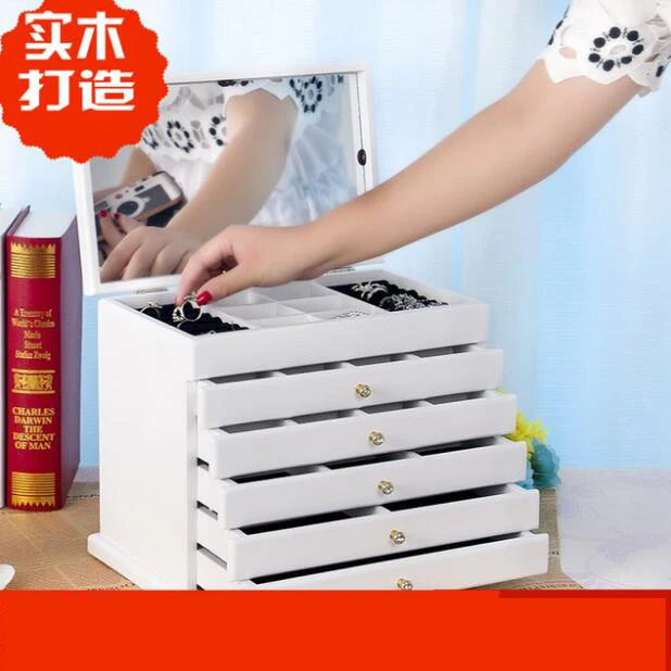 Мульти Слои большой 6 s деревянная шкатулка для украшений Дисплей серьги кольцо Коробки органайзер