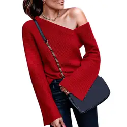 Новый женский осенний трикотаж с открытыми плечами свитер с длинными рукавами трикотажные женские топы DO99