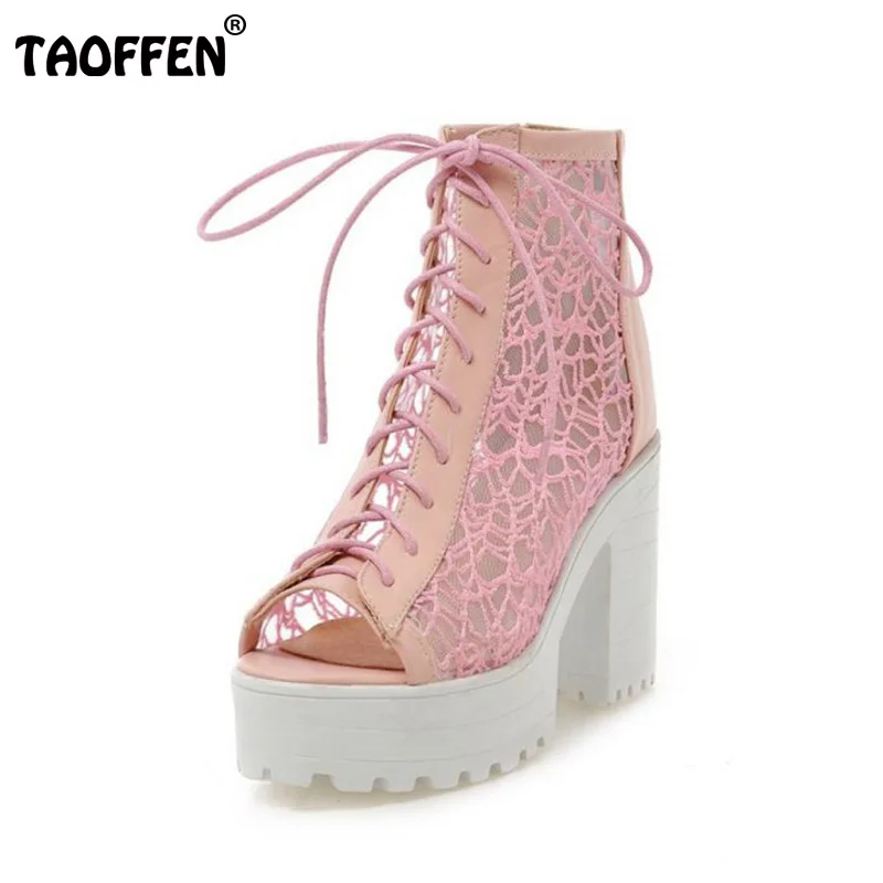 

TAOFFEN Size 34-43 Women Sandals Fashion Summer Gladiator Sandals Peep Toe Woman Shoes Lace Up High Heels Sexy Shoes Footwear