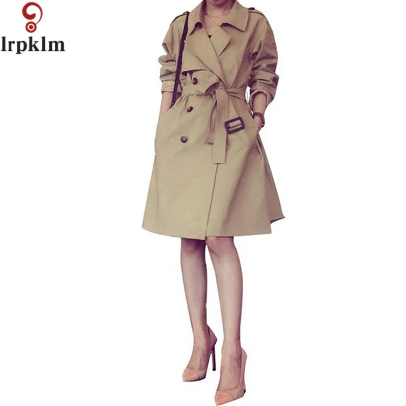 Camel Trench Coat For Women Turn Down Collar 2 Pattern Spring Womens