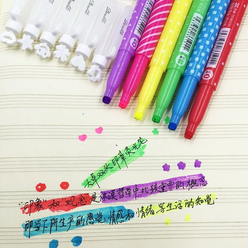 

6 pcs/Lot Stamp highlighter pen Fluorescent color marker pens Neon liner Stationery Office accessories School supplies CB689