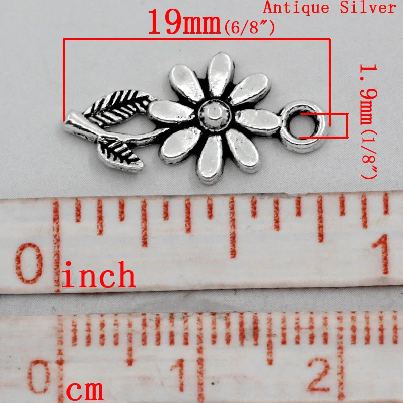 Doreen Box Милые Очаровательные Подвески Подсолнух античное серебро 19x10 мм, 100 шт(B23601