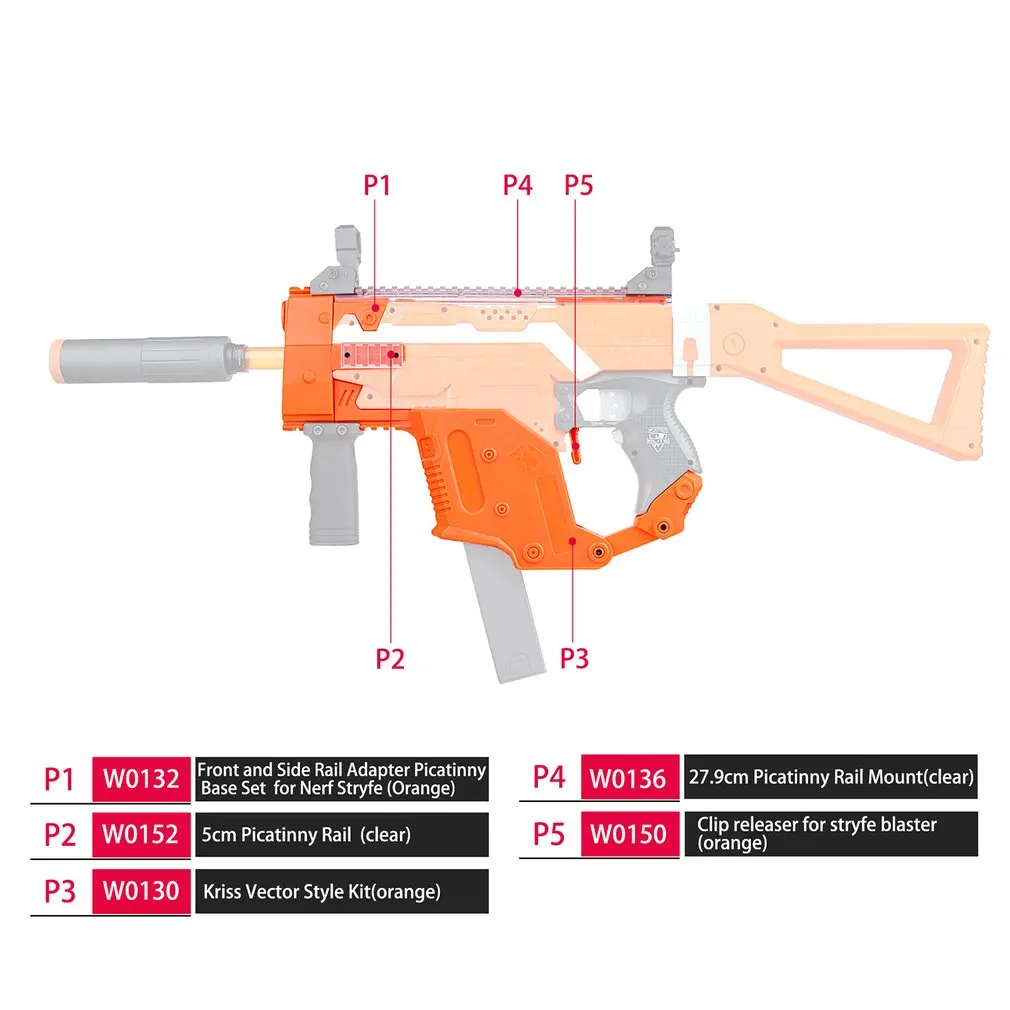 

WORKER High Precision 3D Printing Modularized Plastic MOD Orange Kriss Vector Imitation Kit 6 Items for Nerf STRYFE Modify Toys