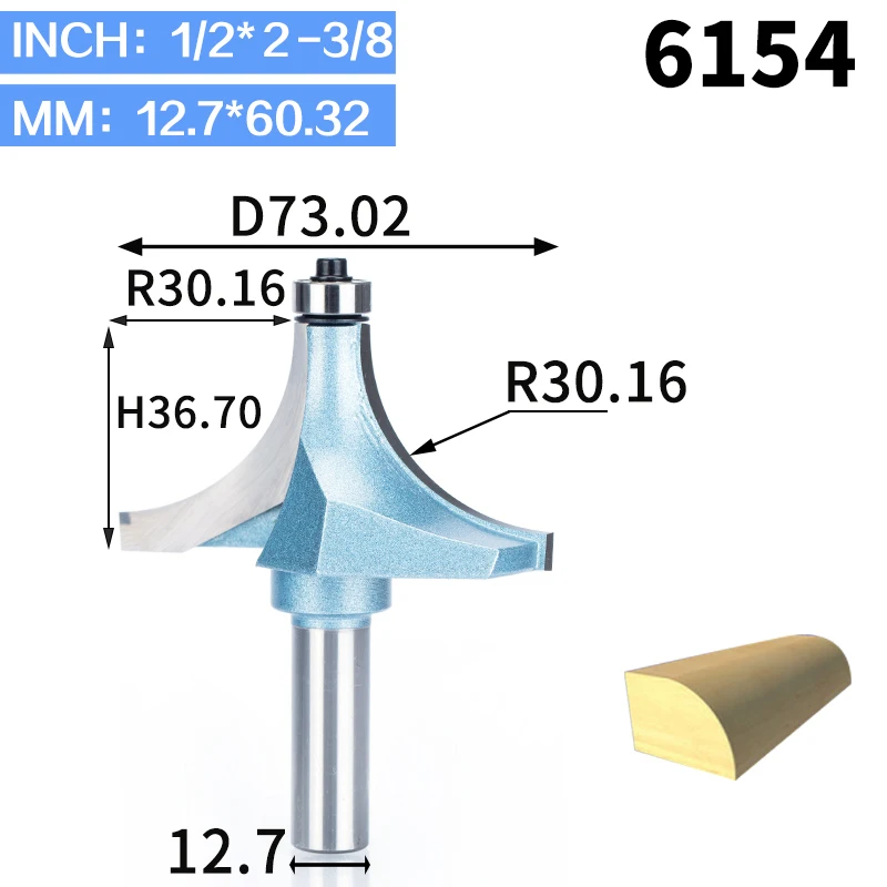 HUHAO 1 шт. круглые фрезы для дерева, деревообрабатывающий инструмент, промышленная Концевая фреза с подшипником, фреза, угловая круглая Концевая фреза - Длина режущей кромки: 6154
