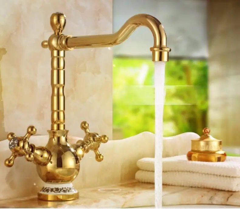Новые поступления золотой кран бортике Кухня поворотный раковина Ванная комната смеситель кухонный смеситель