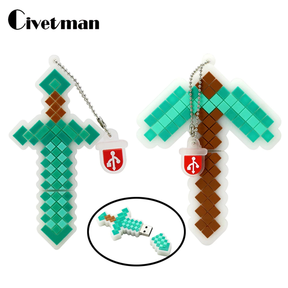 Pendrive Cartoon Diamond Sword Pickaxe Usb Flash Drive 256g Thumdrive Cle Usb Memoria Stick 8gb 16gb 32gb 64gb 128gb Disk On Key Buy Cheap In An Online Store With Delivery Price