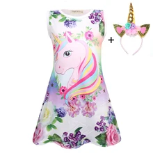 Платье принцессы с единорогом для девочек милые хлопковые летние платья с рисунками животных, костюм для Хэллоуина, платье для детей от 3 до 8 лет