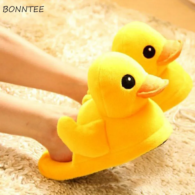 

Winter Slippers Women Kawaii Trendy Yellow Duck Couples Slipper Womens Soft Plush Warm Indoor Floor Shoes Thick Bottom Non-slip