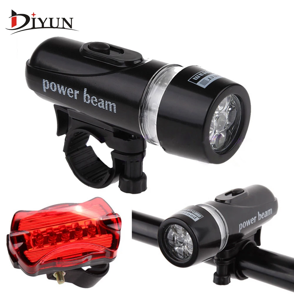 

5 LED Power Beam Black Front Light Head Light Torch Lamp+Safety Rear Flashlight Torch headlight for Bicycle Bike Hot Selling