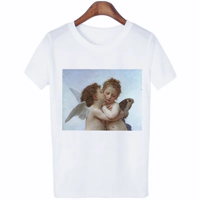 

New Punk Print Tshirt Angel Kiss Shirt Van Gogh Women's T Shirt Streetwear Harajuku Fashion O Neck Summer T-shirt Korean Clothes