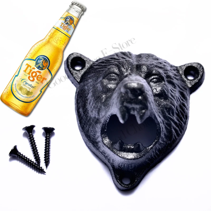 Металлическая чугунная настенная открывалка для бутылок, подъемник для пива, колы, бара, паба, кухни с 3 винтами, голова медведя/собаки