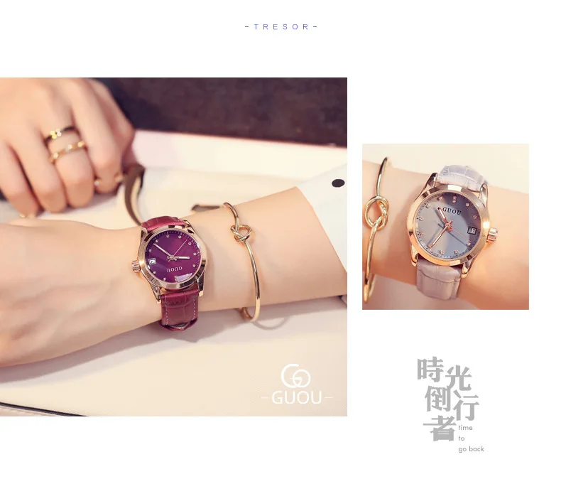 GUOU женские наручные часы, женские часы, модные женские часы с кристаллами, брендовые роскошные женские часы, часы bayan kol saati reloj mujer