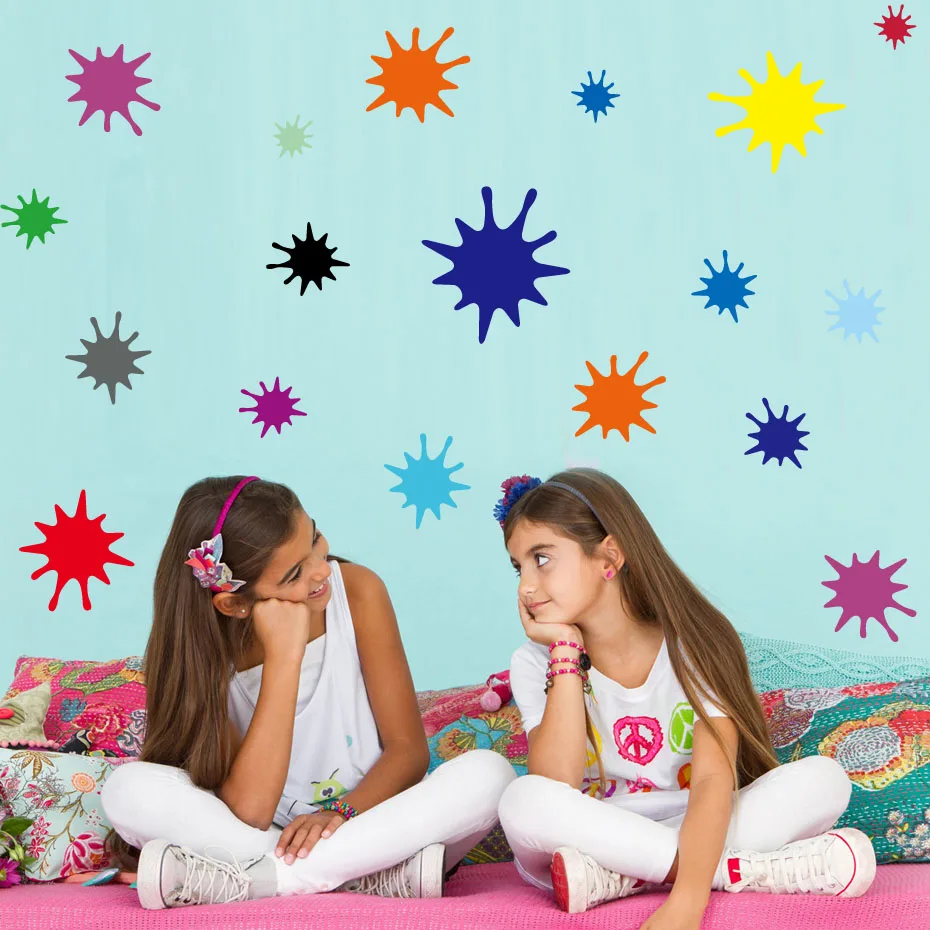 38PCS Rainbow Color Paint Splats Pack Room Decor Wall Decals Stickers Children Nursery Kids Bedroom Living Room Mural Wall Art