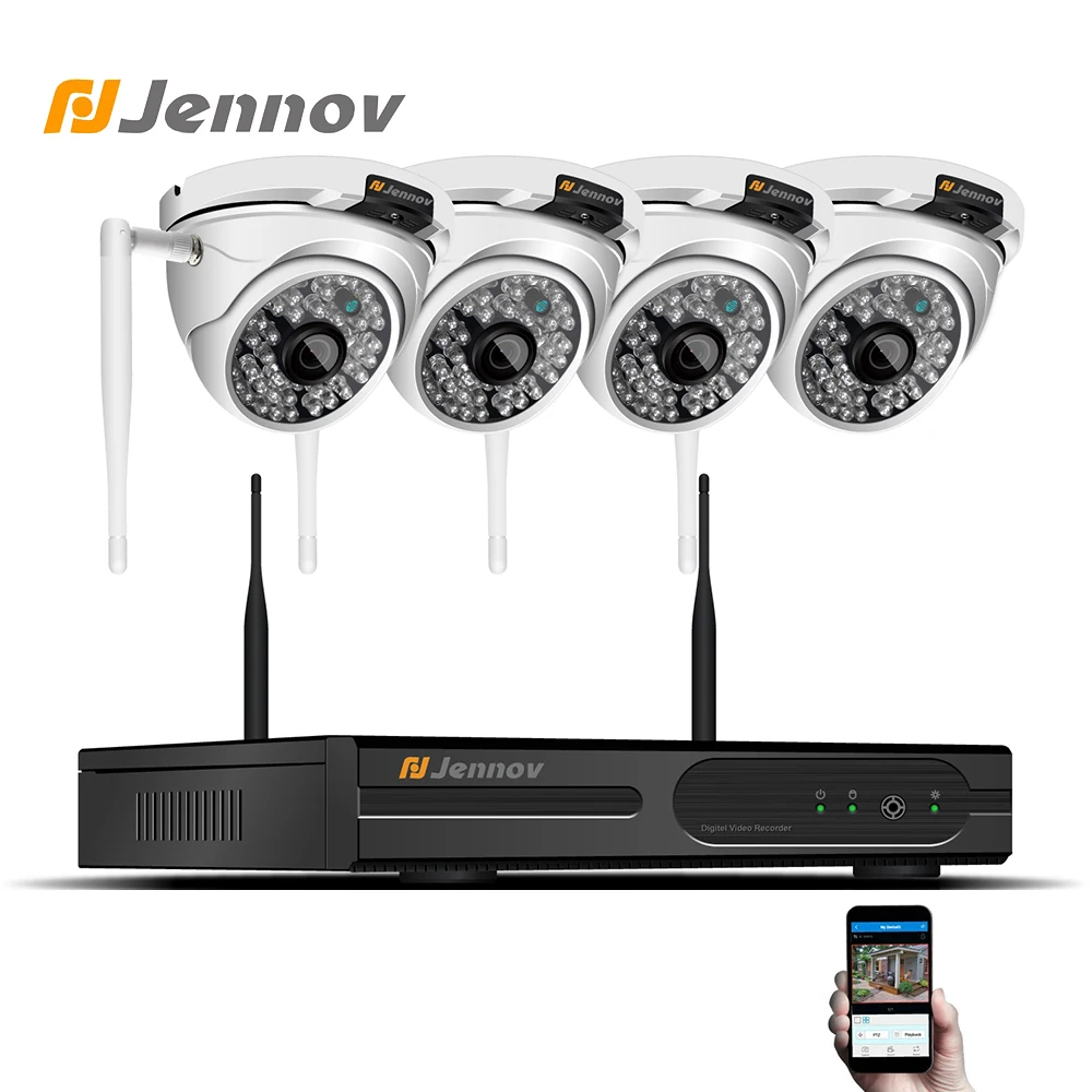 

Jennov 4CH 1.3MP Wireless Security Camera System Video Surveillance Kit Wifi CCTV NVR Kit HD 960P Dome Metal Waterproof Shell