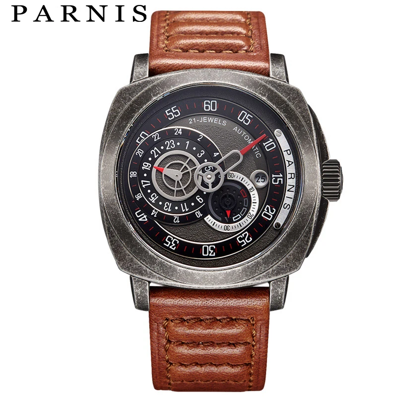 

New Arrival Mens Watches 44mm Parnis Automatic Clock 100m Waterproof Swim Luminous Square Dial Military Sport Mechanical Watch