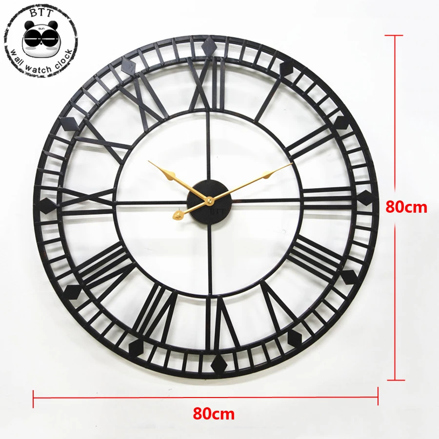 80 см большие металлические настенные часы современный дизайн европейский античный стиль римские ржавые Большие Железные часы настенные часы искусство домашний декор
