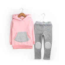 Модные милые толстовки с капюшоном для девочек; плотная теплая детская толстовка с длинными рукавами; сезон осень-зима; 2 цвета; детский спортивный костюм с капюшоном;