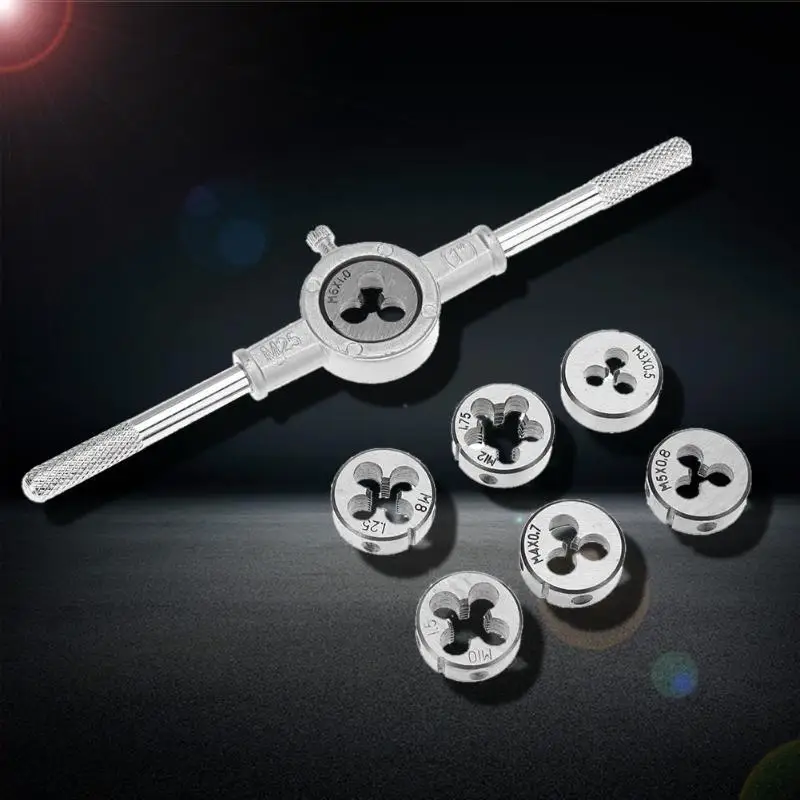 

8pcs/set Metric Hss Circular Tap Die Set M3 M4 M5 M6 M8 M10 M12 Screw Thread Plugs Taps with Wrench Broaching Hand Tools Set
