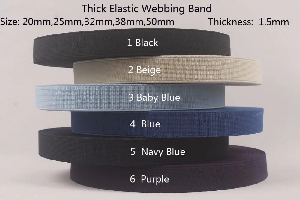 

38mm wide 10 yards a lot 1.5mm thick high strenth high quality elastic webbing band ( Black, Beige,Blue,Purple)