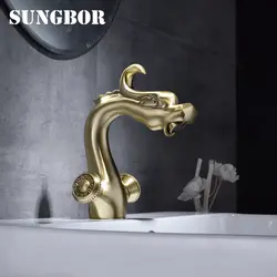 Бронзовый цвет смеситель для ванной комнаты с двойной ручкой китайский дракон ванная раковина кран латунь горячая холодная вода ванная