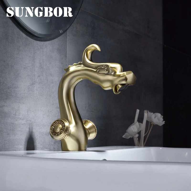 Bronze color Bathroom Faucet Dual Handle Chinese Dragon ...