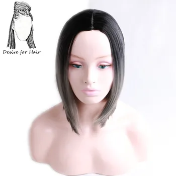 

Desire for hair 1pc 12inch ombre black dark gray color heat resistant bob style synthetic wigs for women and girls