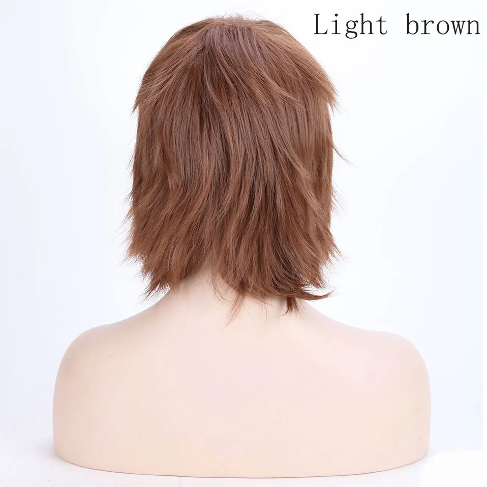 Light brown S-noilite, 12 дюймов, короткий парик для косплея, синтетические волосы, парики для мальчиков, парней, женщин, искусственные волосы для костюма, красный, зеленый, фиолетовый, розовый, оранжевый, белый парик - Цвет: Light brown