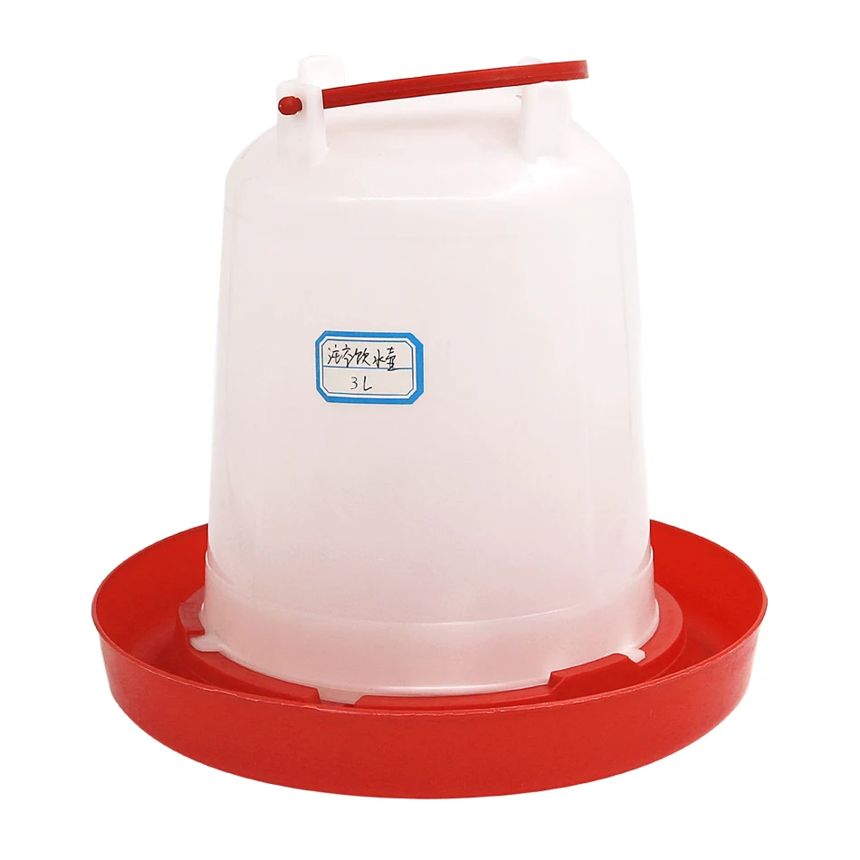 3L Poultry farm use drinking water fountain chicken plastic drinker barrel white red base for