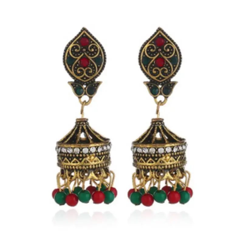 New Earrings Retro National Wind Hollow Carved Bells Alloy Earrings