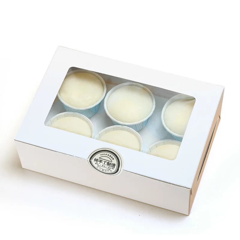 

5 шт. коробка для кексов на свадьбу, день рождения, белая, коричневая коробка из крафт-бумаги с окном, бумажная Подарочная коробка, упаковка, держатели для торта на 6 чашек