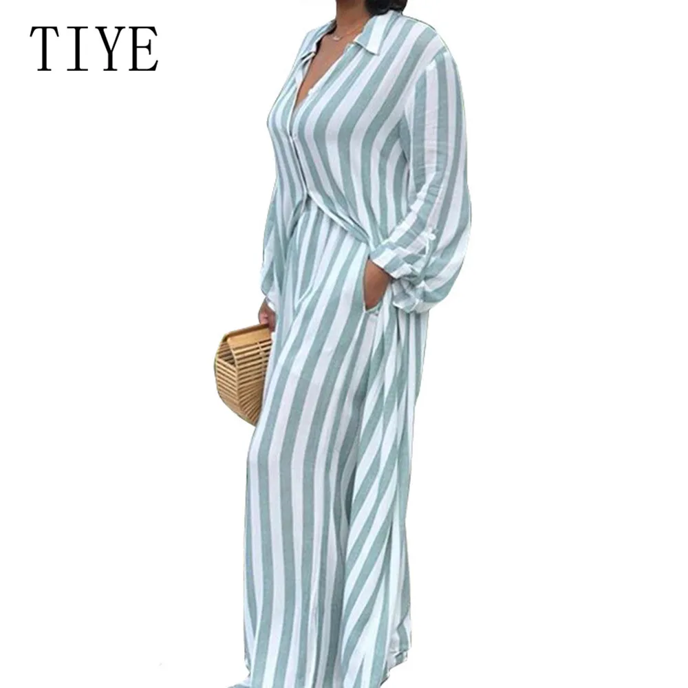 TIYE Sexy Turn-down Long Sleeve Striped Two Pieces Sets Wide Leg Jumpsuits Women Casual Go Out Loose Black Playsuits Rompers TIYE Sexy Turn-down Long Sleeve Striped Two Pieces Sets Wide Leg Jumpsuits Women Casual Go Out Loose Black Playsuits Rompers