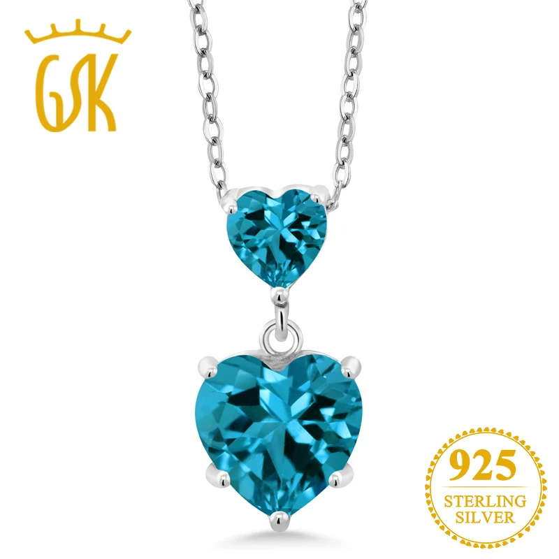 GemStoneKing 2.65 Ct Double Heart Shaped London Blue Topaz 925 Sterling Silver Pendant For Women | Украшения и аксессуары