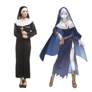 

Halloween Cosplay The Virgin Mary Nun Minister Priest Christianity Adult Costume Robe Clothing Headscarf Costumes Suit for Women