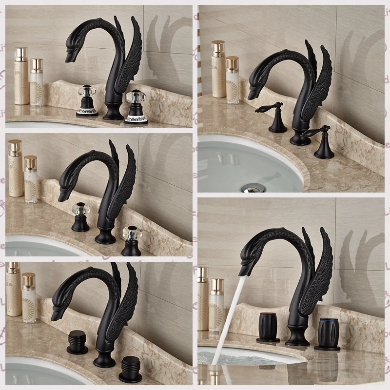 

Wholesale And Retail Luxury Animal Swan Oil Rubbed Bronze Deck Mounted Bathroom Tub Faucet Basin Faucet 3 Hole Sink Mixer Tap