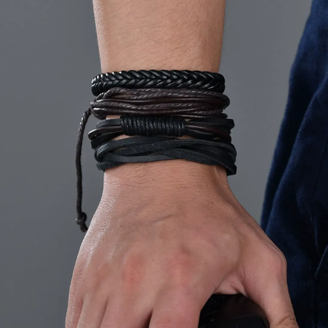 

2018 Fashion Men's Multi-layer Bracelet European And American Trend Men And Women Couple Bracelets New Cowhide Woven Bracelet