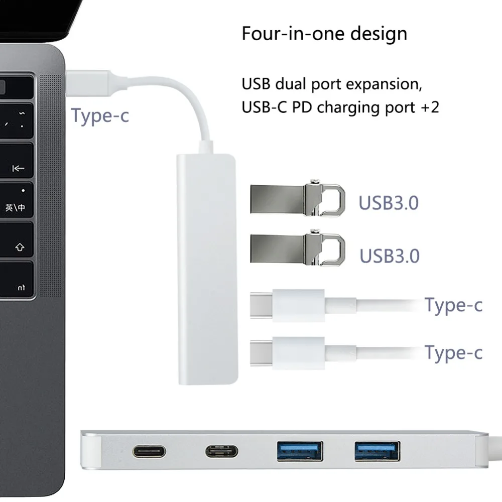 4 в 1 USB C USB 3,0 адаптер 2 USB 3,0 Порты + зарядка PD Порты и разъёмы совместимый для Galaxy S8/S8 +/S9/S9 Плюс/Note 8