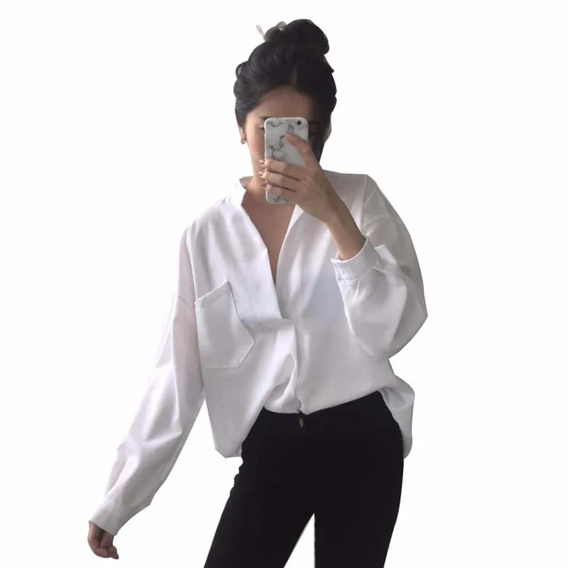 

White Shirt Women Lace Up Long Sleeve Irregular Blouse Large Size 2018 Spring Female Sexy Fashion Clothing
