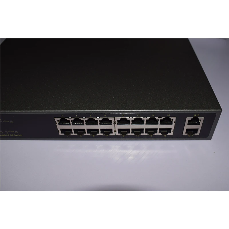 PoE Switch 16 Port 10/100Mbps with 2 Gigabit ports POE distance 100m dist Ethernet 10/100/1000M RJ45 DC48V output 200W POE22016P