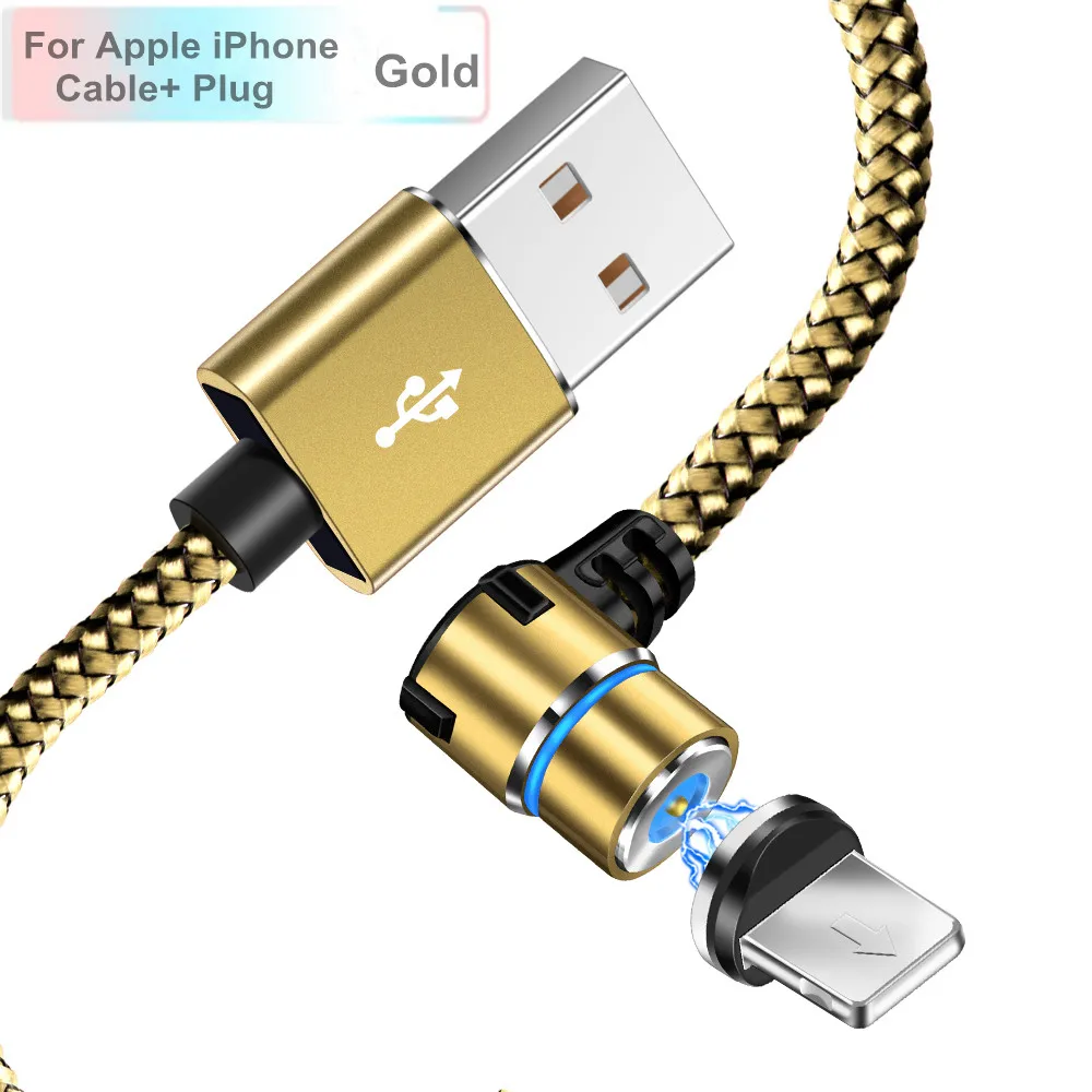 Магнитный usb-кабель Олаф для iPhone XS 7 samsung S9 Xiaomi huawei светодиодный магнитный кабель для быстрой зарядки на 90 градусов кабели Microusb type C USB C - Цвет: Gold For iPhone